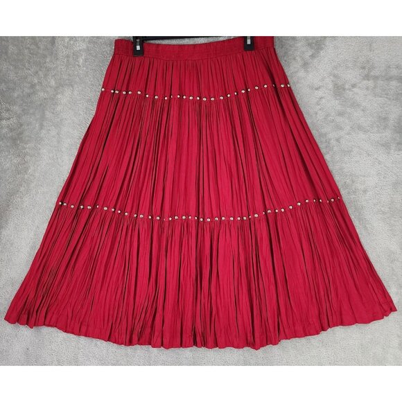 Stonebridge Skirt Womens Large Red Pleated Studded Boho 80s Retro Vintage Midi - Picture 1 of 10